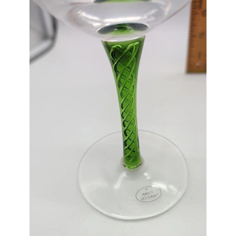 A Perfect Occasion Wine Glasses Double Helix Swirl Stem Green Yellow Set Of 2